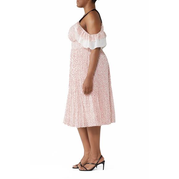 Eloquii Printed Midi Dress Women's Plus 18 White Red Hearts Cold Shoulder RTR - Picture 12 of 13